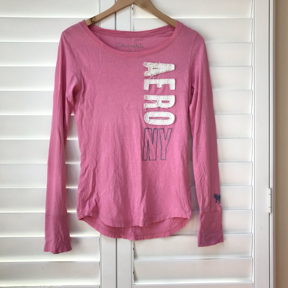 Aeropostale Pink Long Sleeve Logo Tee M